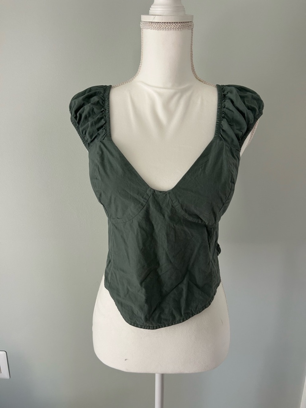 aerie Dark Green Puff Sleeve V-Neck Camisole